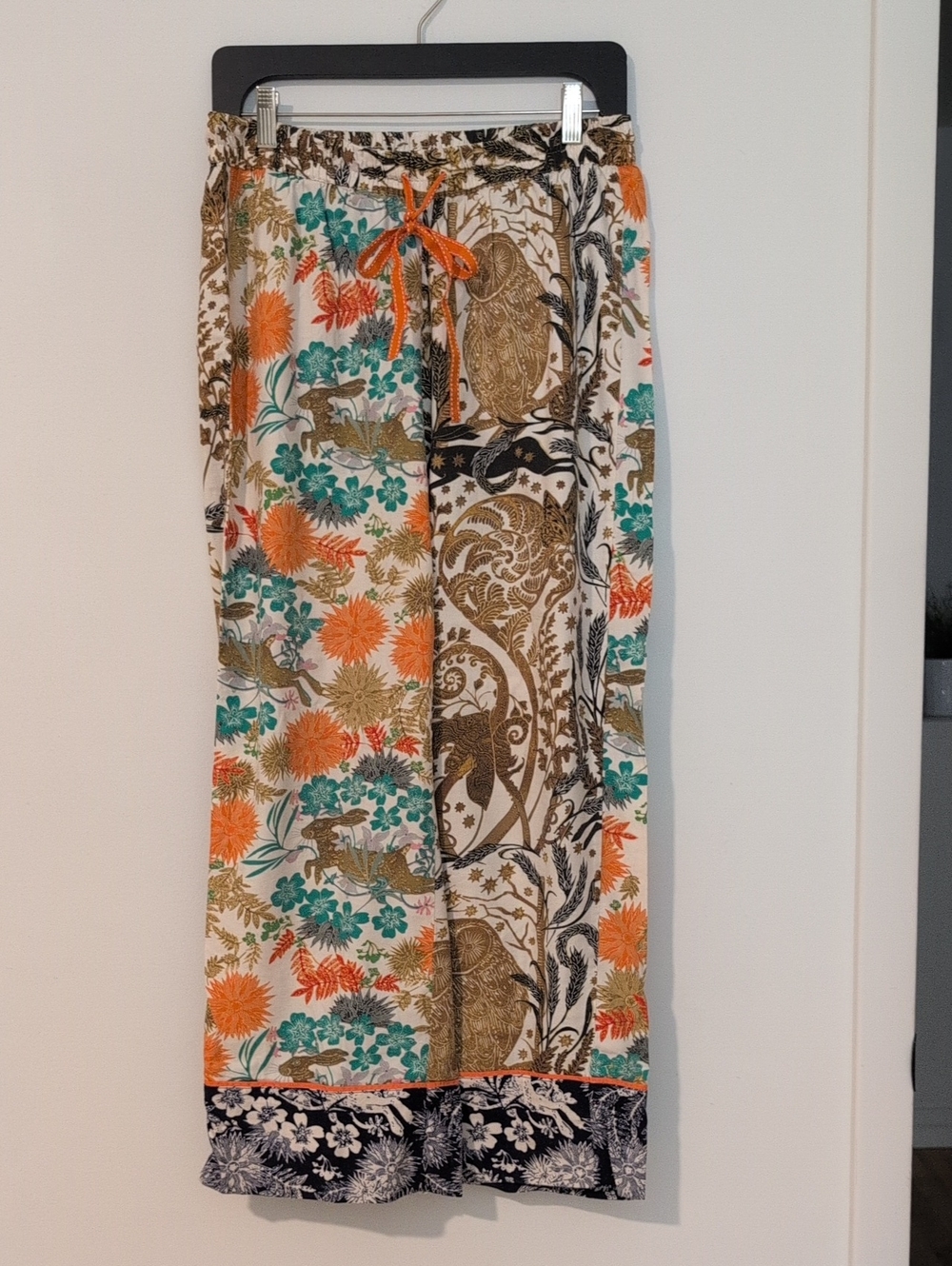 Boho Floral Patchwork Drawstring Maxi Skirt - Orange & Teal